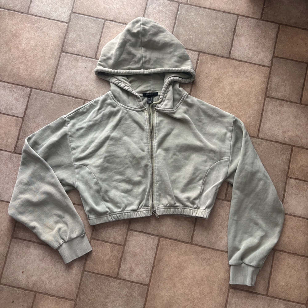 Sage cropped Zip-Up Hoodie